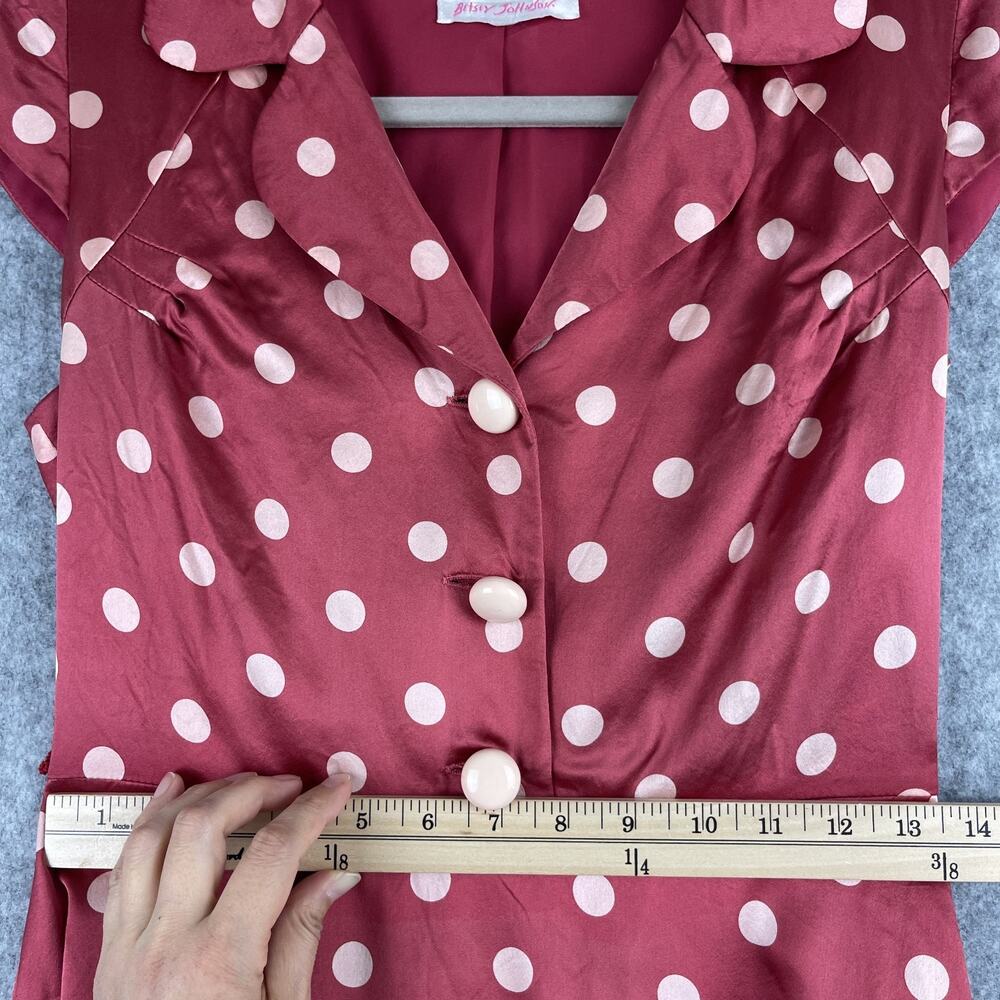 Vintage Betsey Johnson Silk Dress Womens Small Pink Polka Dot Retro Whimsy USA - Picture 9 of 16